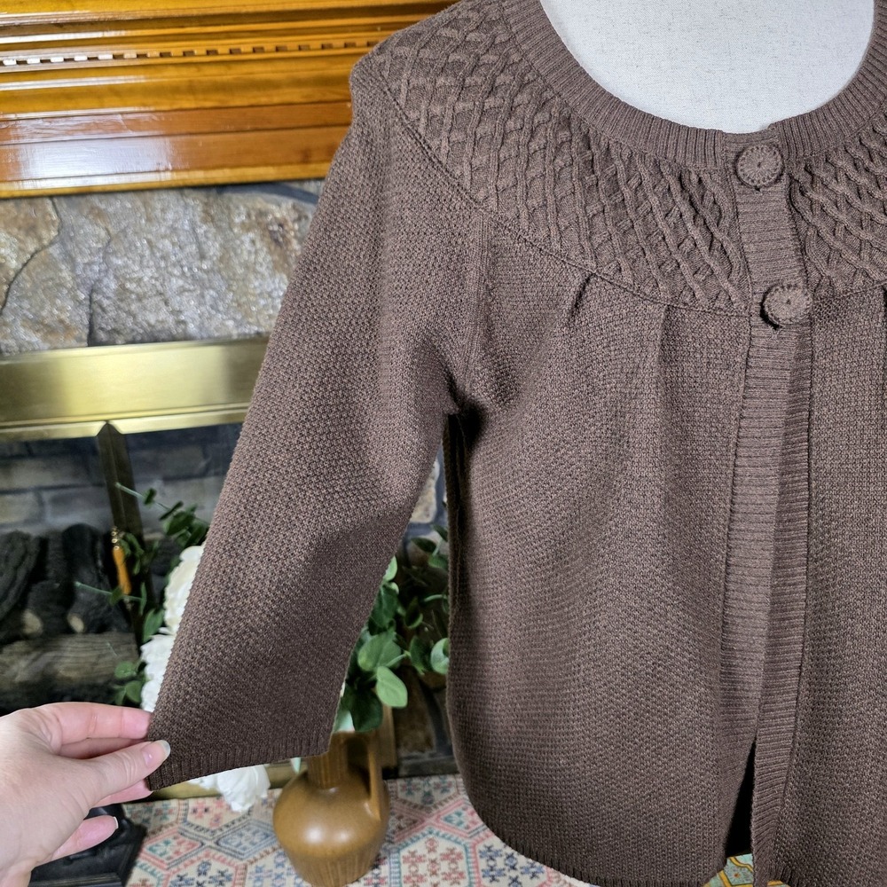 Croft & Barrow Cabincore Cable Knit Neutral Sweater Lagenlook‎ 100% Cotton Large - Picture 9 of 14